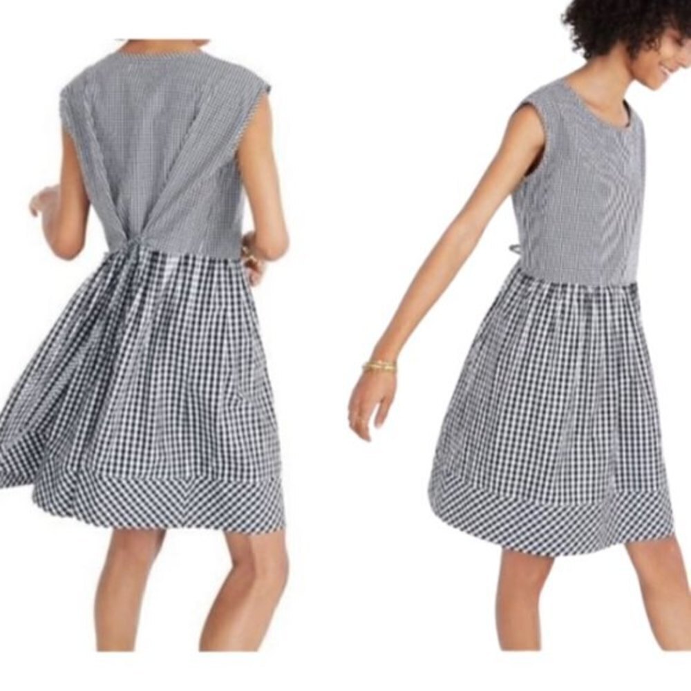 Madewell Women Size L Crepe Gingham Cotton Fit & Flare Baby Doll Mini NEW Dress - Picture 3 of 17